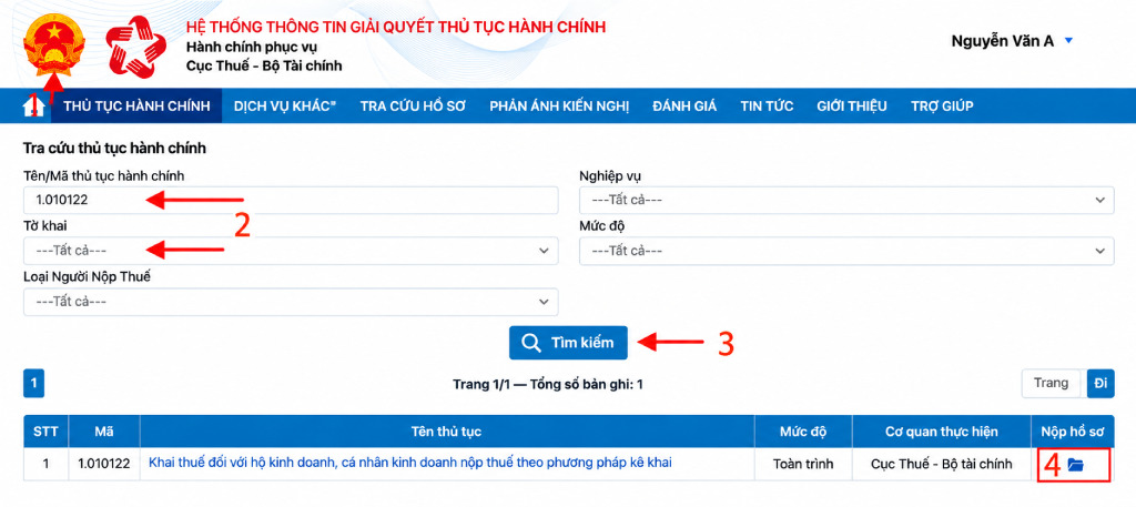 Hướng dẫn kê khai thuế hộ kinh doanh trên Cổng Dịch vụ công của Cục Thuế