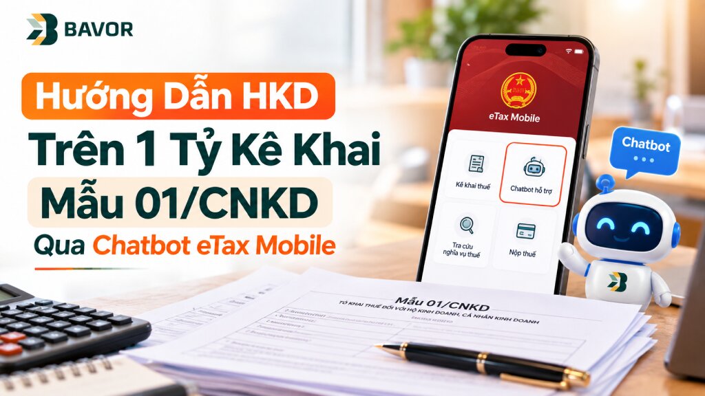 Hướng dẫn HKD doanh thu trên 1 tỷ kê khai mẫu 01/CNKD qua Chatbot eTax Mobile